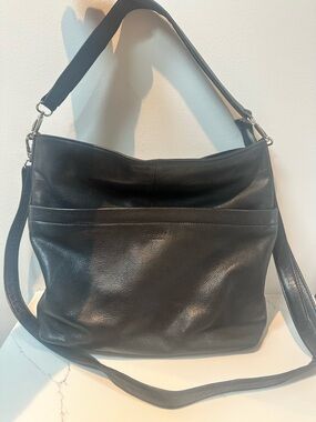 Still Nordic Soft 14.5” x 12” Black Leather Shoulder Tote Bag